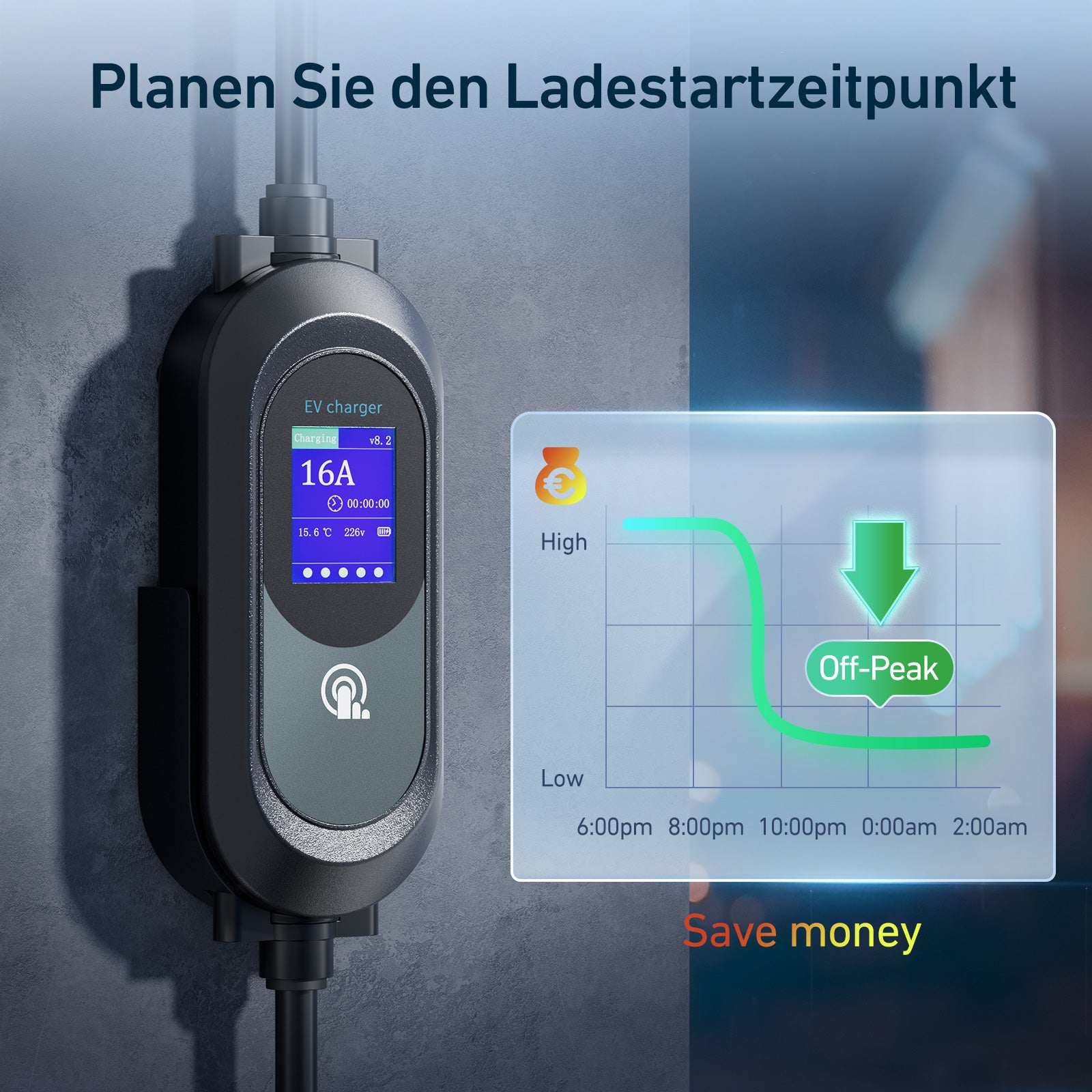 EVJUICION Ladekabel Elektroauto Typ 2 Schuko 3,68kW,ladekabel typ 2 schuko mit Ständer, 8-16A Einstellbare elektrischer Strom,Zeitgesteuertes Laden,Typ 2 Ladekabel Schuko mit Tragetasche