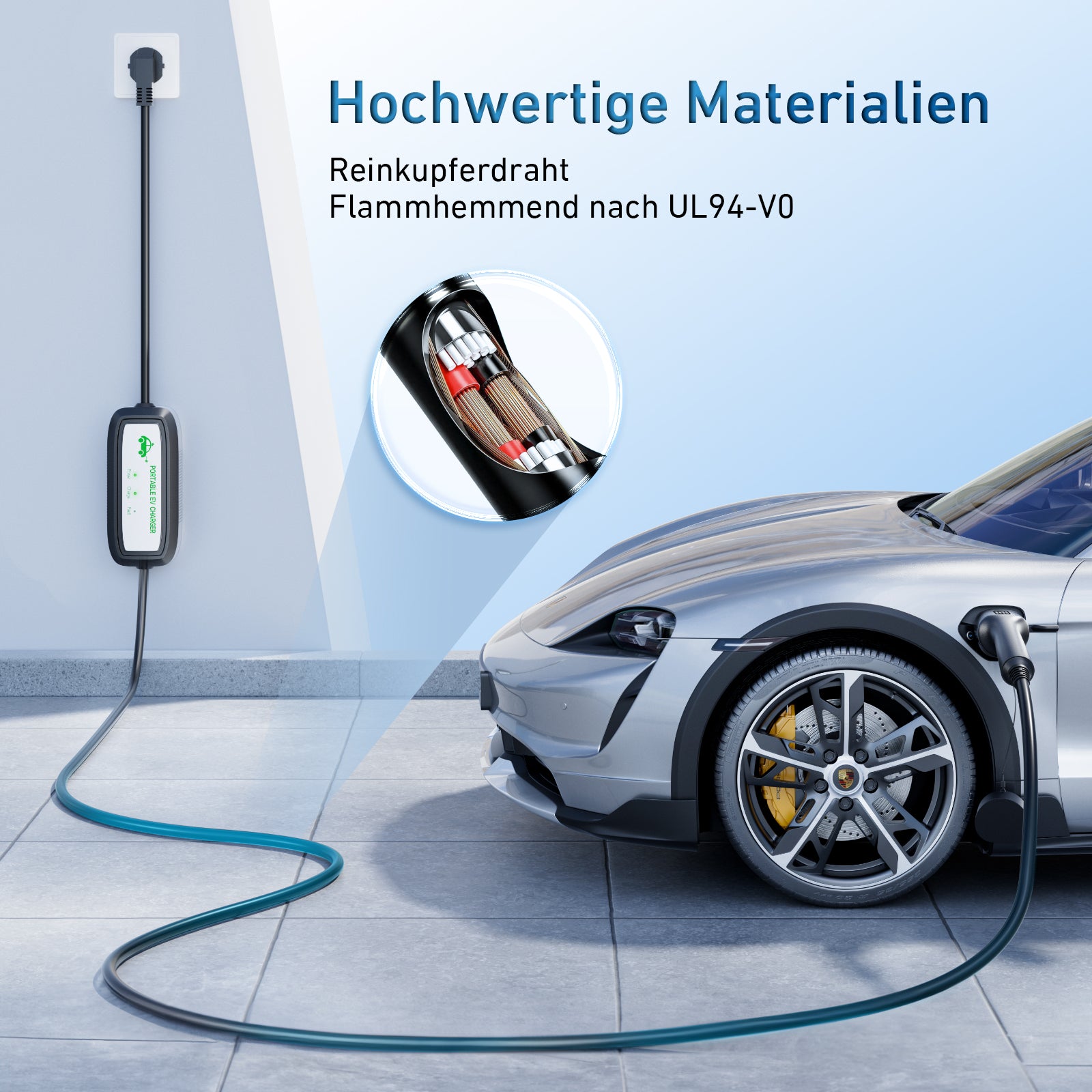 EVJUICION Ladekabel Elektroauto Typ 2 Schuko,EV Ladegerät Typ 2 Ladekabel Schuko 3.6KW schnell,tragbar 16A Elektroauto-Ladegeräte mit LED-Kontrollleuchte,Ladekabel Typ 2 Schuko,mit Tragetasche