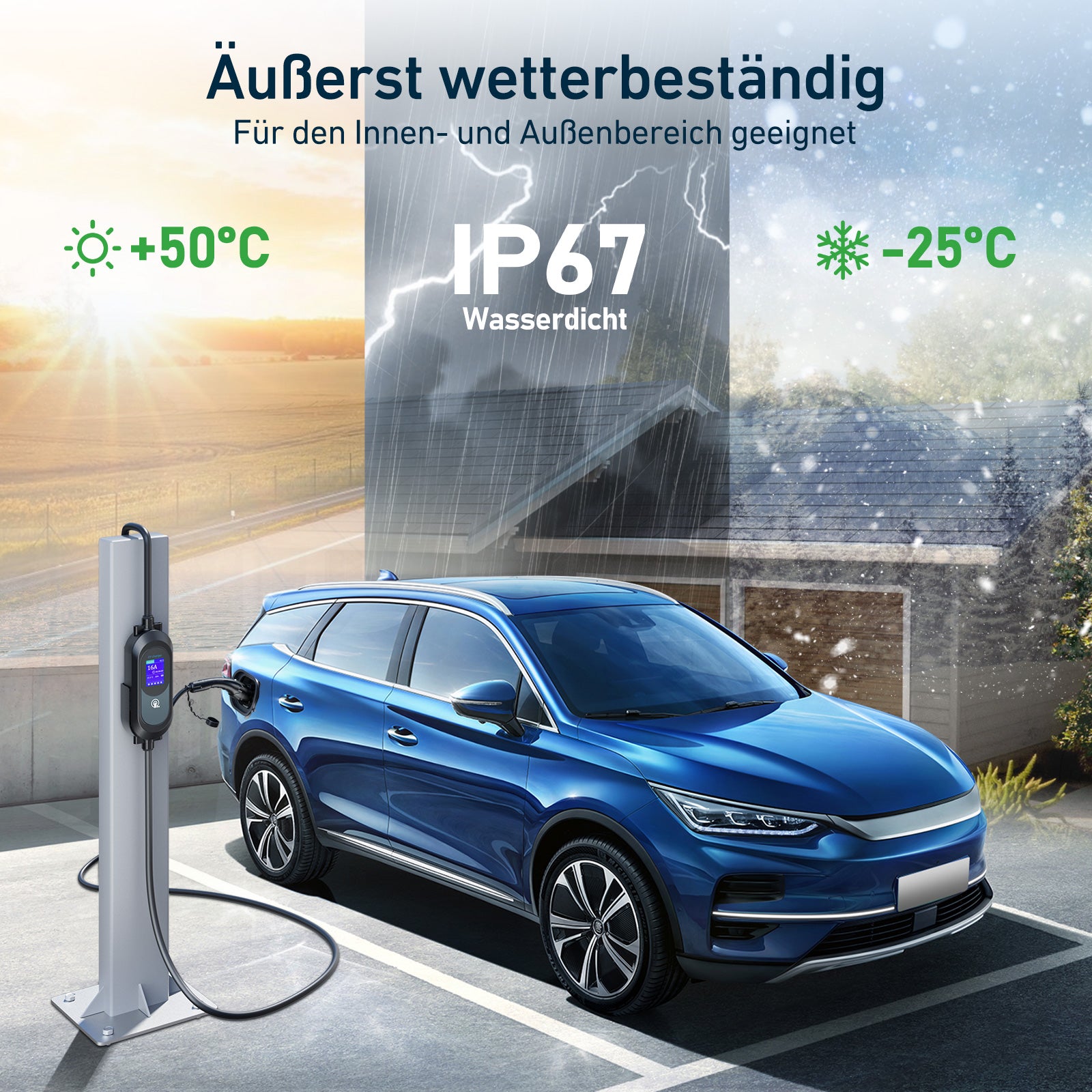 EVJUICION Ladekabel Elektroauto Typ 2 Schuko 3,68kW,ladekabel typ 2 schuko mit Ständer, 8-16A Einstellbare elektrischer Strom,Zeitgesteuertes Laden,Typ 2 Ladekabel Schuko mit Tragetasche
