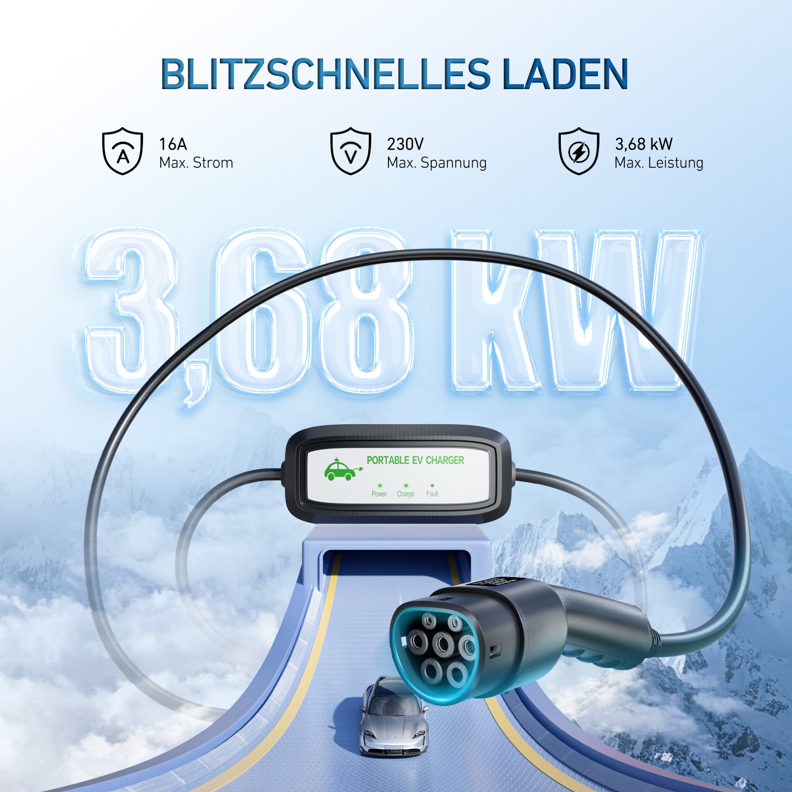 EVJUICION Ladekabel Elektroauto Typ 2 Schuko,EV Ladegerät Typ 2 Ladekabel Schuko 3.6KW schnell,tragbar 16A Elektroauto-Ladegeräte mit LED-Kontrollleuchte,Ladekabel Typ 2 Schuko,mit Tragetasche
