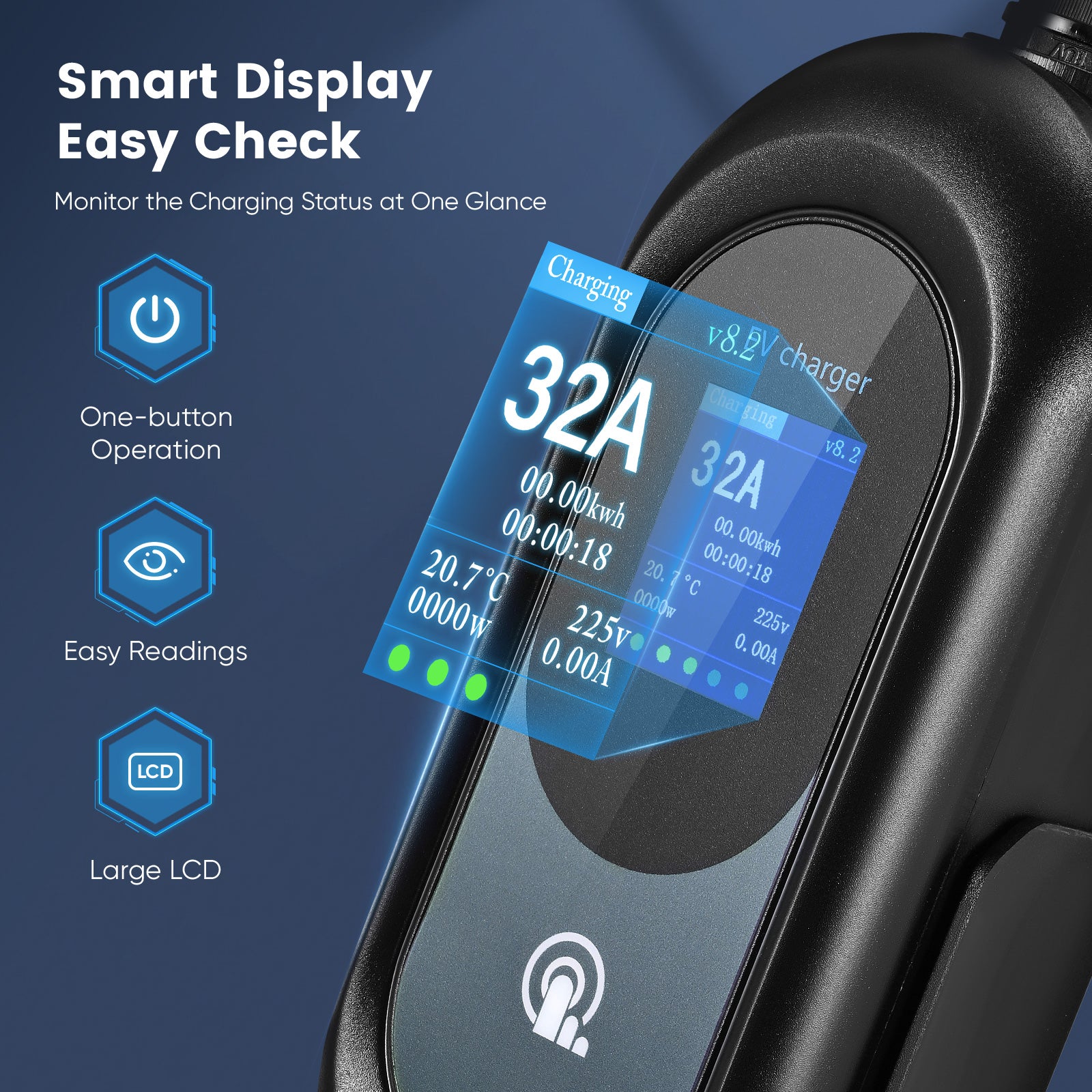 EVJUICION Ladekabel Elektroauto Typ 2 Schuko, Ladekabel CEE 32A Auf Typ 2 [7kW | 8-32A | 0-12H | LED Digitalanzeige] EV Ladegerät Tragbar mit Wandkonsole und Tasche, 1-phasig EV Charger (Schwarz, 6m)