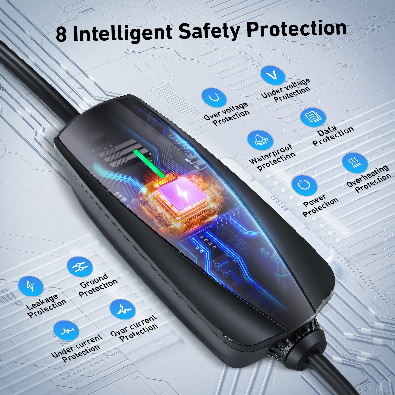 EVJUICION 8 Meter Ladekabel Elektroauto Typ 2 Schuko App-Kontrolle, EV Ladegerät Typ 2, 8/10/13/16A, 1-12 Stunden Terminaufladung, IP67 Tragbares Mobile Wallbox Ladestationen für Elektrofahrzeuge