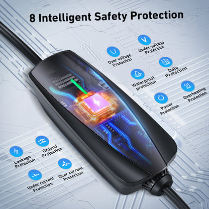 EVJUICION 8 Meter Ladekabel Elektroauto Typ 2 Schuko App-Kontrolle, EV Ladegerät Typ 2, 8/10/13/16A, 1-12 Stunden Terminaufladung, IP67 Tragbares Mobile Wallbox Ladestationen für Elektrofahrzeuge