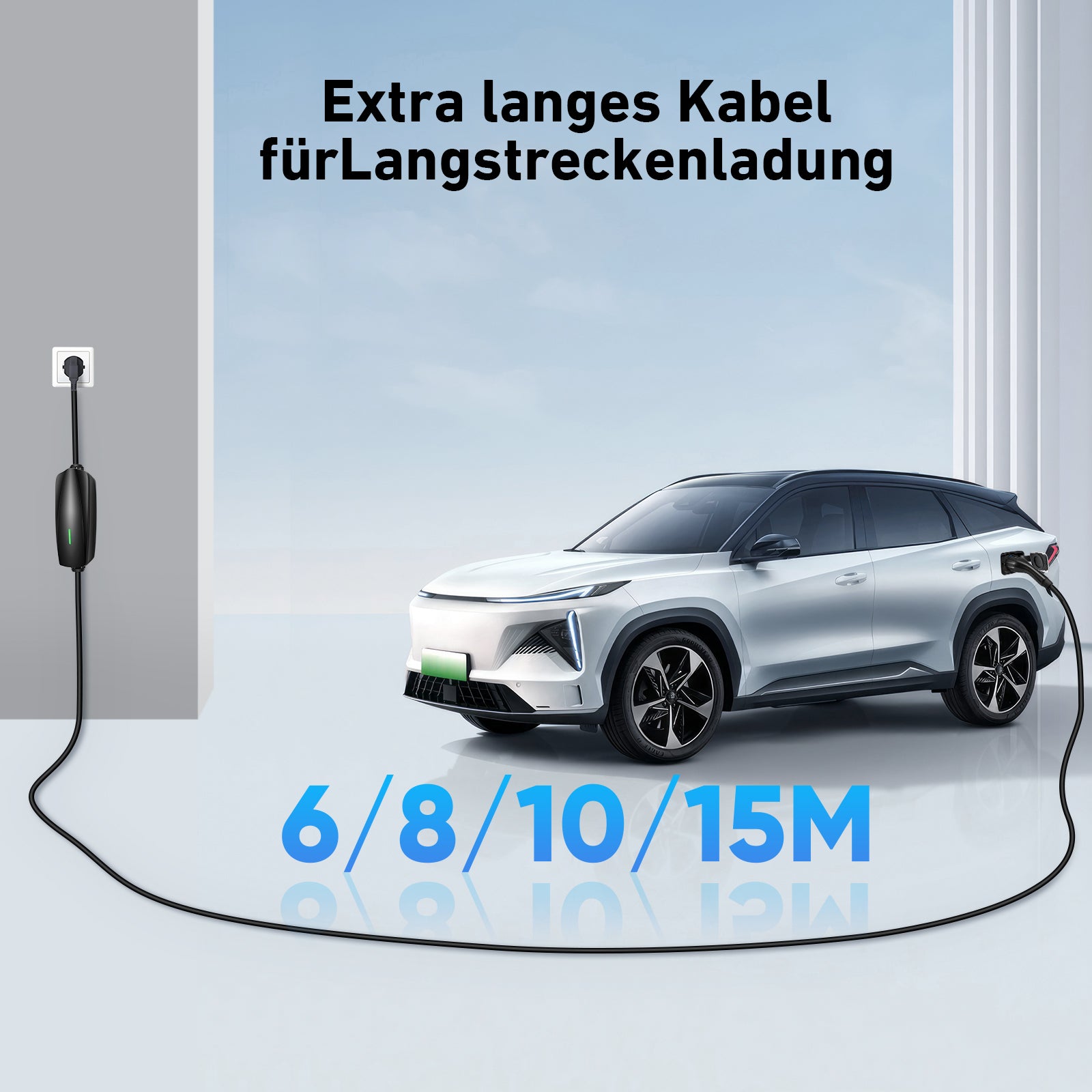 EVJUICION 8 Meter Ladekabel Elektroauto Typ 2 Schuko App-Kontrolle, EV Ladegerät Typ 2, 8/10/13/16A, 1-12 Stunden Terminaufladung, IP67 Tragbares Mobile Wallbox Ladestationen für Elektrofahrzeuge