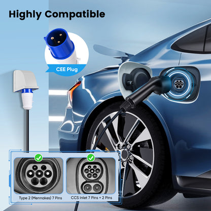 EVJUICION Ladekabel Elektroauto Typ 2 Schuko, Ladekabel CEE 32A Auf Typ 2 [7kW | 8-32A | 0-12H | LED Digitalanzeige] EV Ladegerät Tragbar mit Wandkonsole und Tasche, 1-phasig EV Charger (Schwarz, 6m)