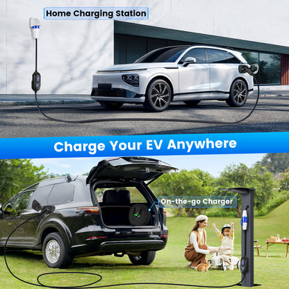 EVJUICION Ladekabel Elektroauto Typ 2 Schuko, Ladekabel CEE 32A Auf Typ 2 [7kW | 8-32A | 0-12H | LED Digitalanzeige] EV Ladegerät Tragbar mit Wandkonsole und Tasche, 1-phasig EV Charger (Schwarz, 6m)