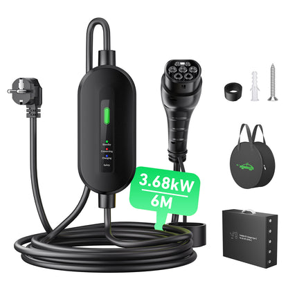 EVJUICION Ladekabel Elektroauto Typ 2 Schuko 3,68kW[1-phasig, 16A], EV Chargers mit Anzeigeleuchte, EV Ladegerät mit Segeltuchtasche für ID.3, ID.4, X1, 5ER, Model Y/3, und Anderen PHEV/EV