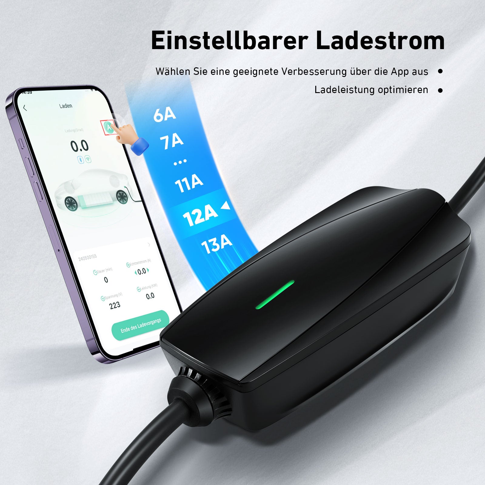 EVJUICION 8 Meter Ladekabel Elektroauto Typ 2 Schuko App-Kontrolle, EV Ladegerät Typ 2, 8/10/13/16A, 1-12 Stunden Terminaufladung, IP67 Tragbares Mobile Wallbox Ladestationen für Elektrofahrzeuge