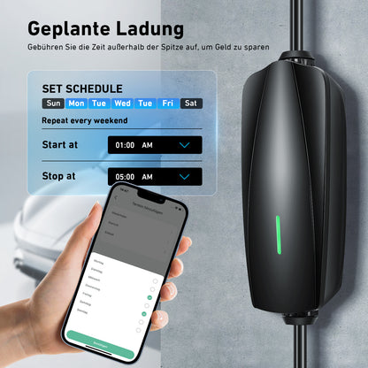 EVJUICION 8 Meter Ladekabel Elektroauto Typ 2 Schuko App-Kontrolle, EV Ladegerät Typ 2, 8/10/13/16A, 1-12 Stunden Terminaufladung, IP67 Tragbares Mobile Wallbox Ladestationen für Elektrofahrzeuge
