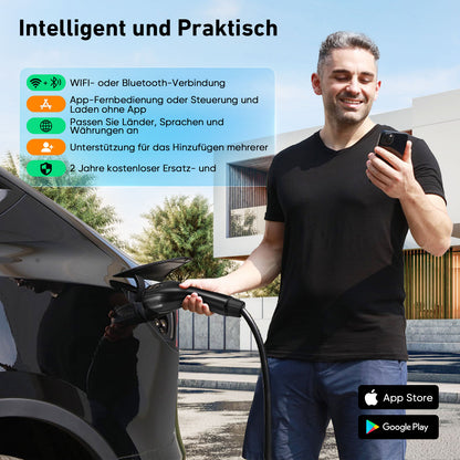 EVJUICION 8 Meter Ladekabel Elektroauto Typ 2 Schuko App-Kontrolle, EV Ladegerät Typ 2, 8/10/13/16A, 1-12 Stunden Terminaufladung, IP67 Tragbares Mobile Wallbox Ladestationen für Elektrofahrzeuge