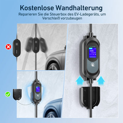 EVJUICION Ladekabel Elektroauto Typ 2 Schuko 3,68kW,ladekabel typ 2 schuko mit Ständer, 8-16A Einstellbare elektrischer Strom,Zeitgesteuertes Laden,Typ 2 Ladekabel Schuko mit Tragetasche