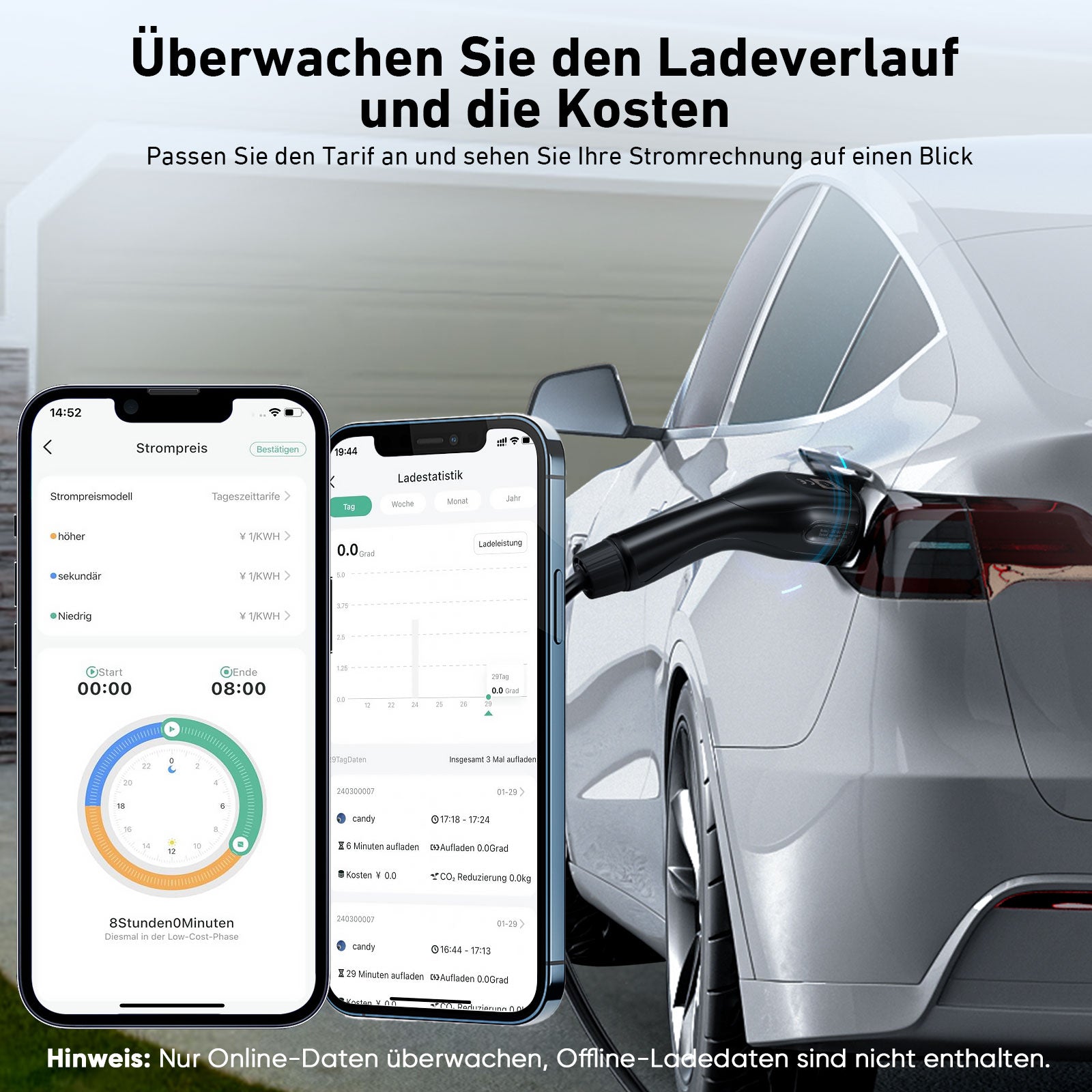 EVJUICION 8 Meter Ladekabel Elektroauto Typ 2 Schuko App-Kontrolle, EV Ladegerät Typ 2, 8/10/13/16A, 1-12 Stunden Terminaufladung, IP67 Tragbares Mobile Wallbox Ladestationen für Elektrofahrzeuge
