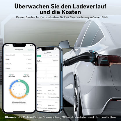 EVJUICION 8 Meter Ladekabel Elektroauto Typ 2 Schuko App-Kontrolle, EV Ladegerät Typ 2, 8/10/13/16A, 1-12 Stunden Terminaufladung, IP67 Tragbares Mobile Wallbox Ladestationen für Elektrofahrzeuge