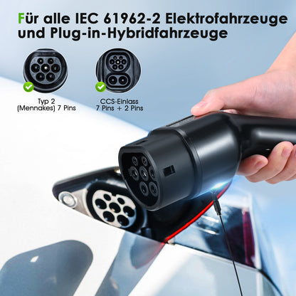EVJUICION Ladekabel Elektroauto Typ 2 Schuko 6 Meter, 3,6 kW Typ 2 Ladekabel mit Digitalem 8/10/13/16A Programmierbar, Mobile Wallbox Tragbar EV Charger Ladegerät mit Kabelhalter und Tasche