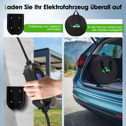 EVJUICION Ladekabel Elektroauto Typ 2 Schuko 6 Meter, 3,6 kW Typ 2 Ladekabel mit Digitalem 8/10/13/16A Programmierbar, Mobile Wallbox Tragbar EV Charger Ladegerät mit Kabelhalter und Tasche