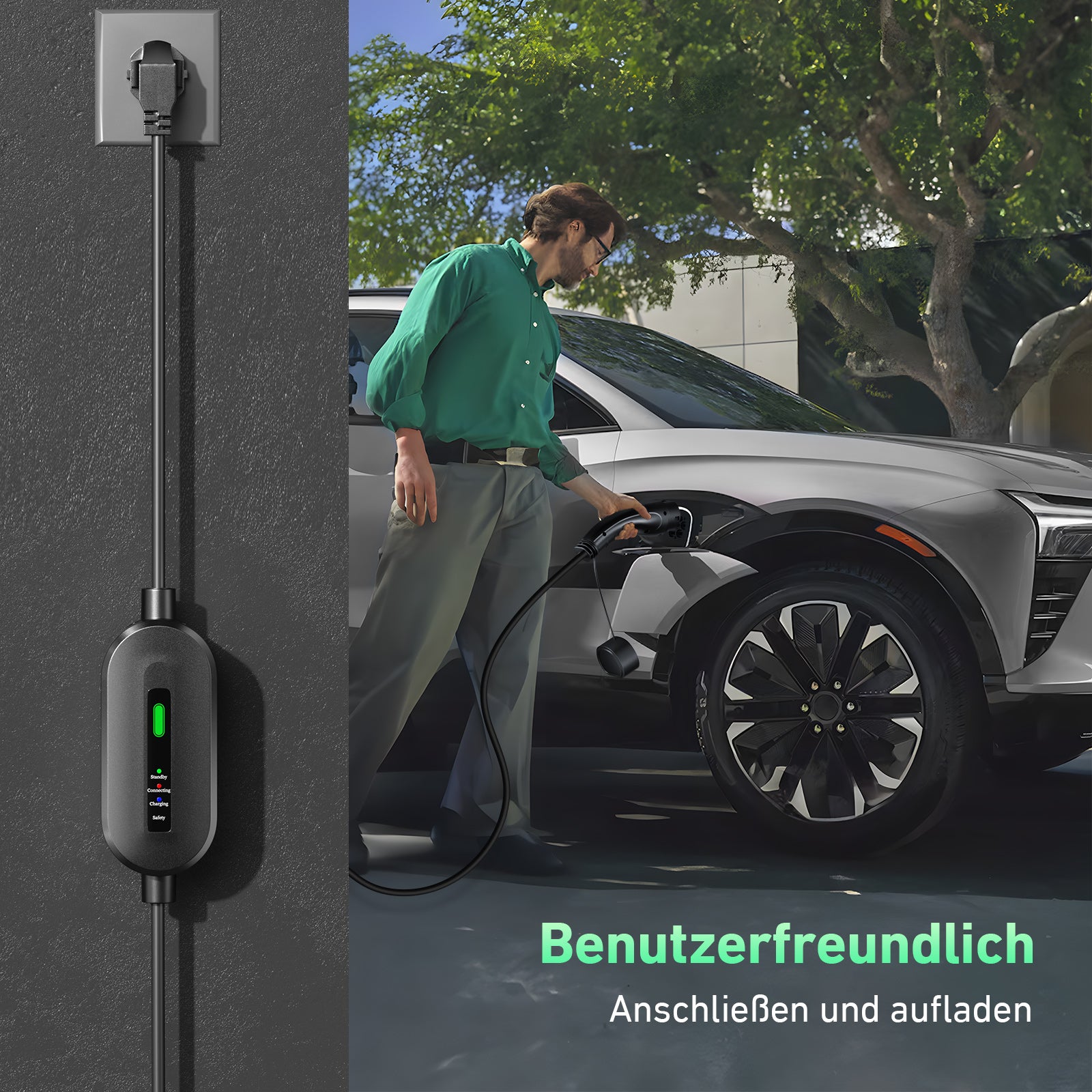 EVJUICION Ladekabel Elektroauto Typ 2 Schuko 3,68kW[1-phasig, 16A], EV Chargers mit Anzeigeleuchte, EV Ladegerät mit Segeltuchtasche für ID.3, ID.4, X1, 5ER, Model Y/3, und Anderen PHEV/EV