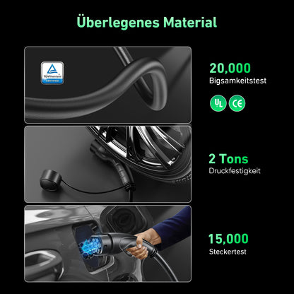 EVJUICION Ladekabel Elektroauto Typ 2 Schuko 3,68kW[1-phasig, 16A], EV Chargers mit Anzeigeleuchte, EV Ladegerät mit Segeltuchtasche für ID.3, ID.4, X1, 5ER, Model Y/3, und Anderen PHEV/EV