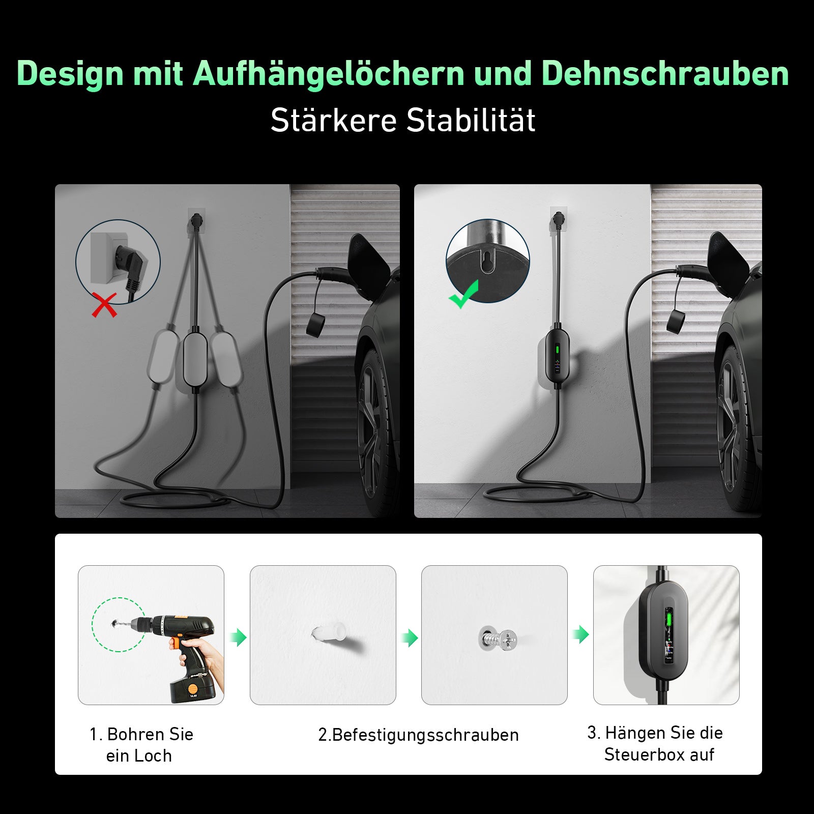 EVJUICION Ladekabel Elektroauto Typ 2 Schuko 3,68kW[1-phasig, 16A], EV Chargers mit Anzeigeleuchte, EV Ladegerät mit Segeltuchtasche für ID.3, ID.4, X1, 5ER, Model Y/3, und Anderen PHEV/EV
